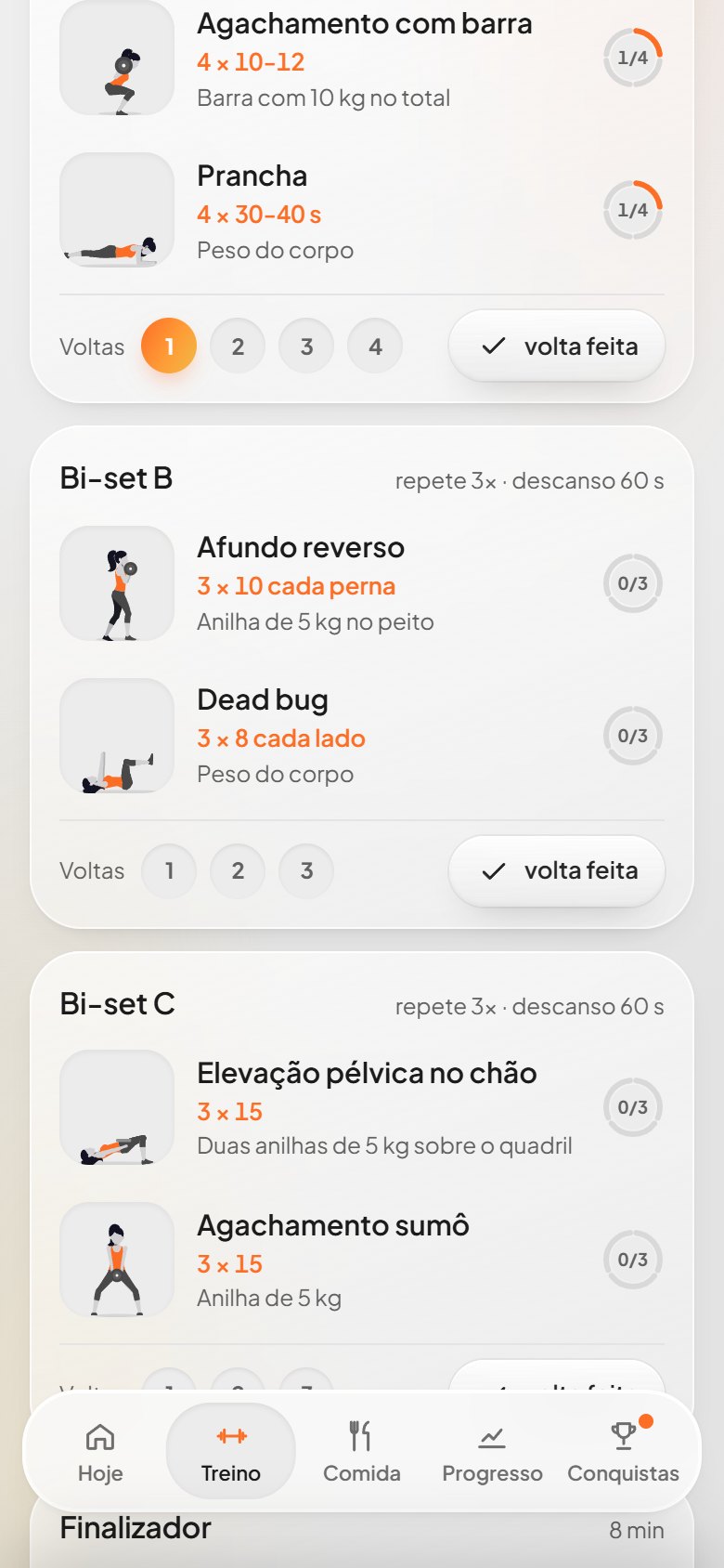 Treino com bi-sets e voltas